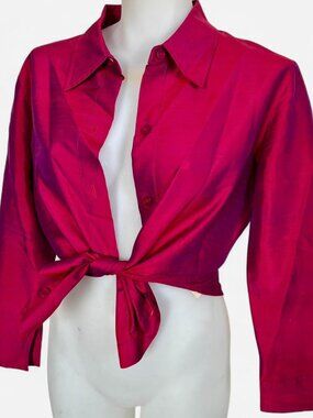 Vintage Karen Kane Lifestyle silk magenta purple button up long sleeve top